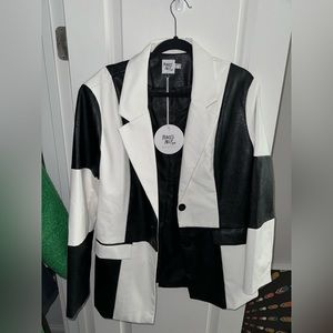 Princess Polly Black & White Color Block Leather Blazer NWT
